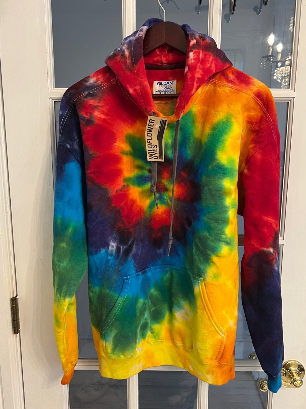 Wildflower Dyes Unisex Rainbow Spiral Tie Dye Pullover Hooded Sweatshirt Size XL